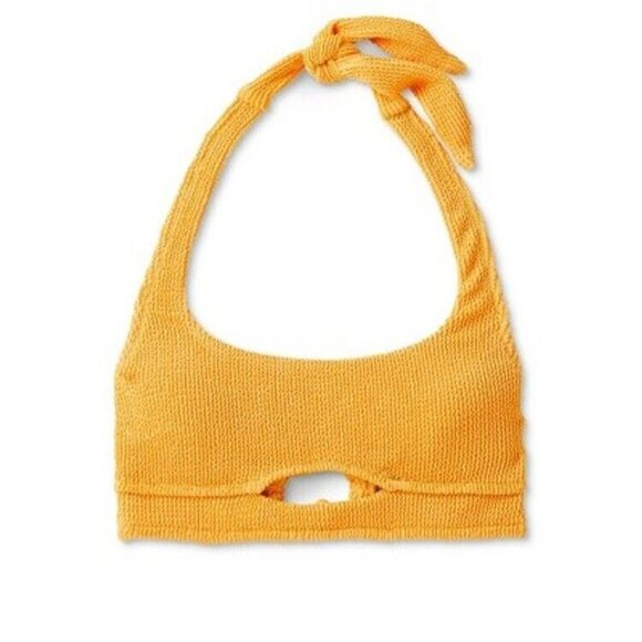 Shade & Shore Medium 8-10 Orange Textured Cut-Out Halter Style Bikini Swim Top - Picture 2 of 7